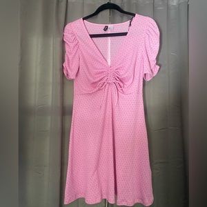 Pink Polkadot Tie Front Mini Dress!